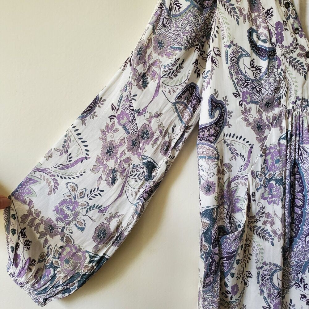 Free People Rain Or Shine Lace Up Mini Dress Ivory Paisley Womens XS - Picture 3 of 15